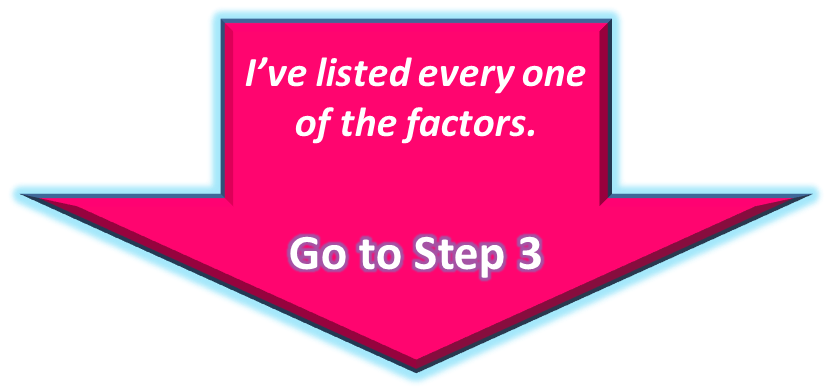 I've listed every factor. Go To Step 3 - Forces Go To Step 2
